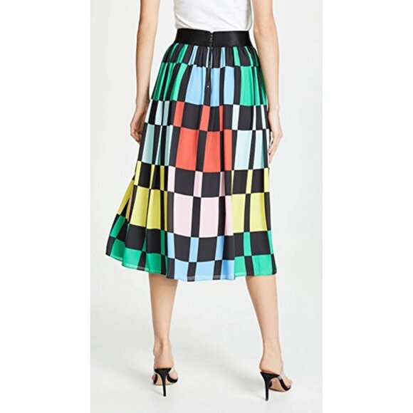 Alice & Olivia Melda Geometric Print Midi Skirt Size 6 Colourblock Multi - Picture 2 of 10